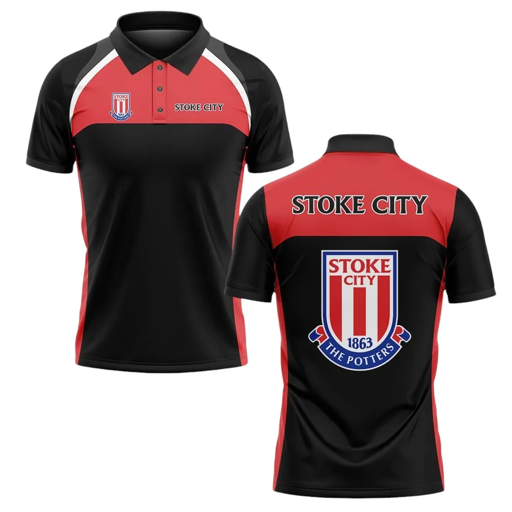 Stoke City Polo Shirt Classic Style Black EPL22042525474