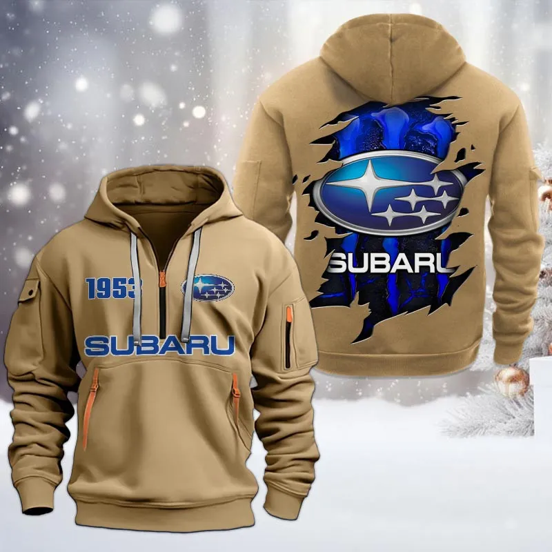 Subaru Half Zip Hoodie, All Over Print Half Zip Hoodies For Men CAR198032788 - Khaki