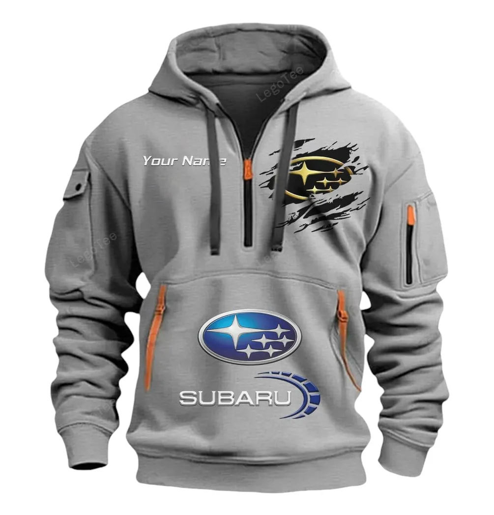 Subaru Half Zip Hoodie CAR113021425807, Best Gift for Him, Husband, Boyfriend - Gray