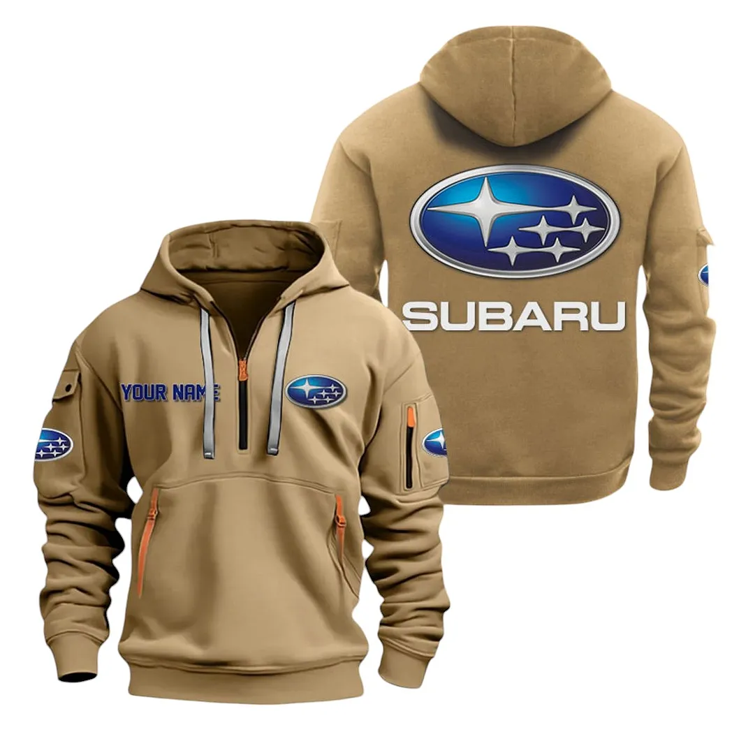 Subaru Half Zip Hoodie For Men, Gift For Subaru Lovers CAR20022125682 - Khaki