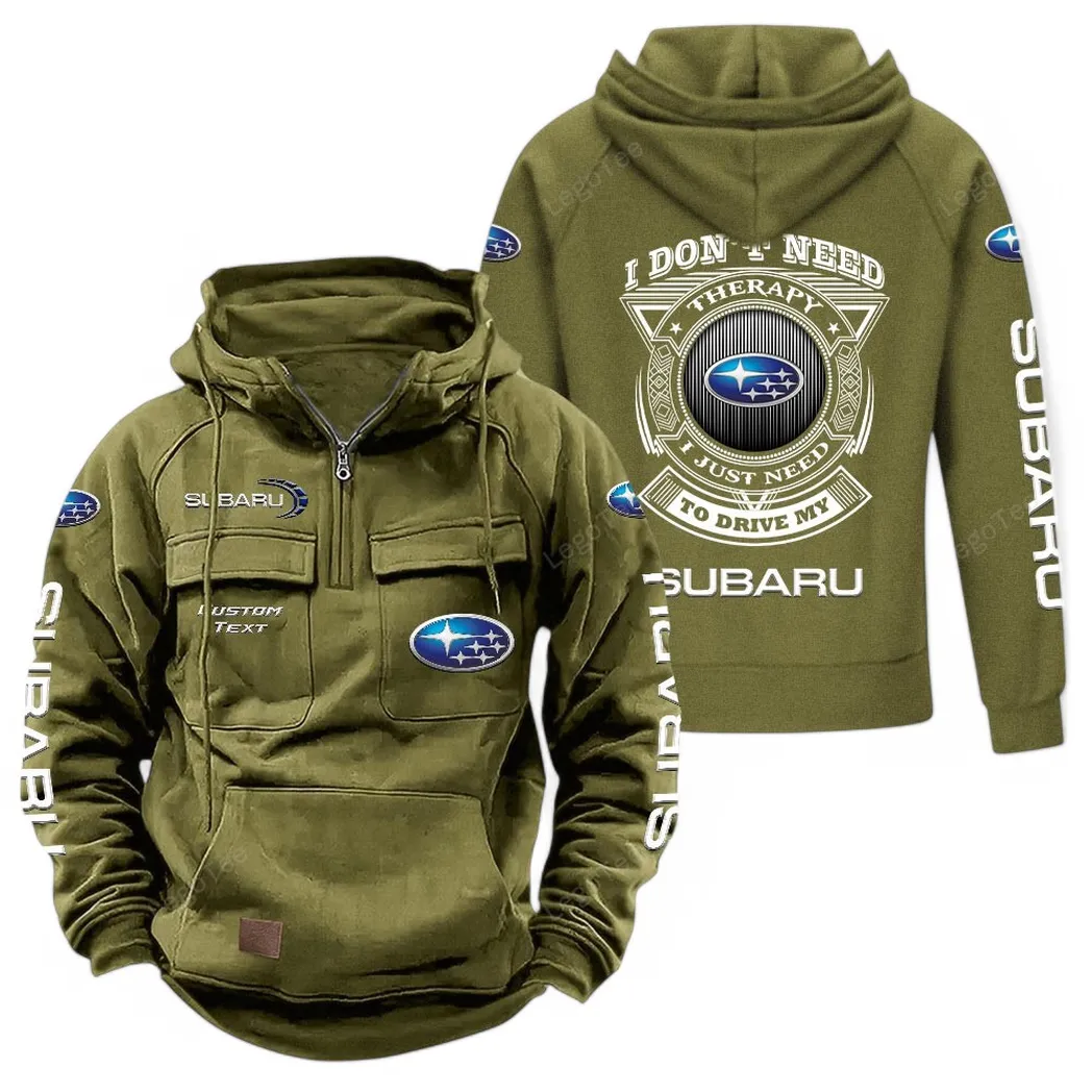 Subaru Tactical Quarter Zip Hoodie CAR106021525027, Gifts For Men, Him, Husband, Boyfriend - Army Green