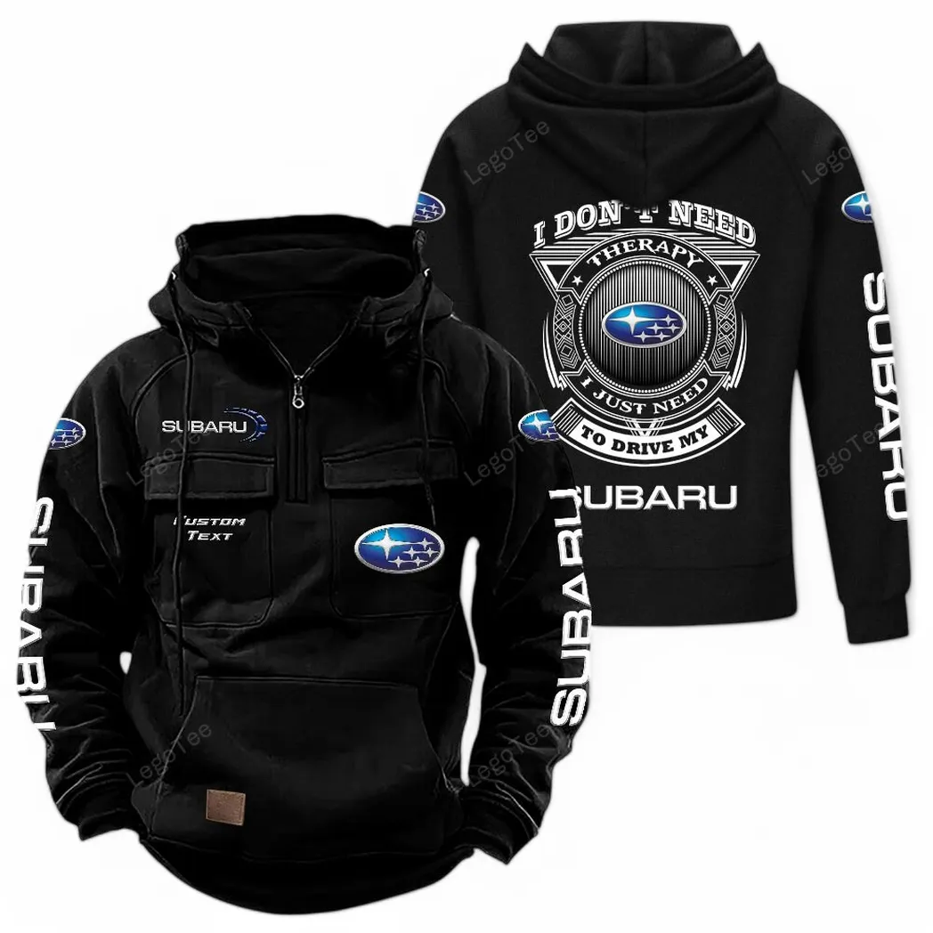 Subaru Tactical Quarter Zip Hoodie CAR106021525027, Gifts For Men, Him, Husband, Boyfriend - Black