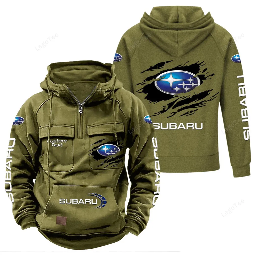 Subaru Tactical Quarter Zip Hoodie, Gift For Subaru Lovers, Gift For Him, Husband, Boyfriend - Army Green CAR122021425020-1