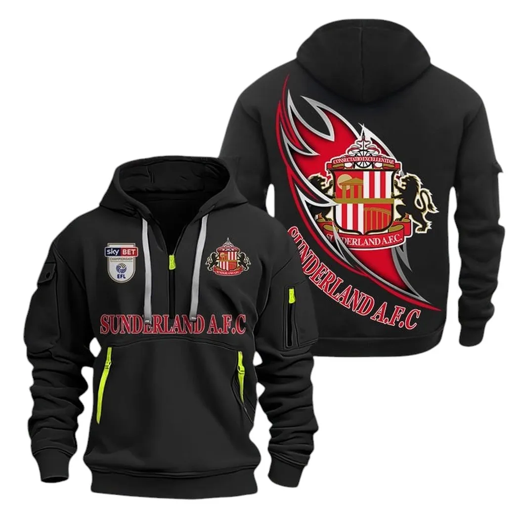 Sunderland Hoodie Half Zip, All Over Print Hoodie For Sunderland Fans EPL27042525144 - Black