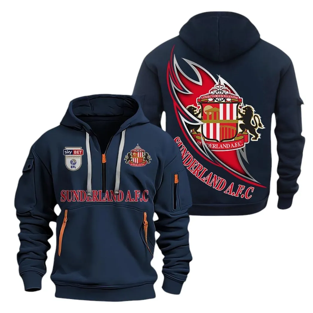 Sunderland Hoodie Half Zip, All Over Print Hoodie For Sunderland Fans EPL27042525144 - Navy