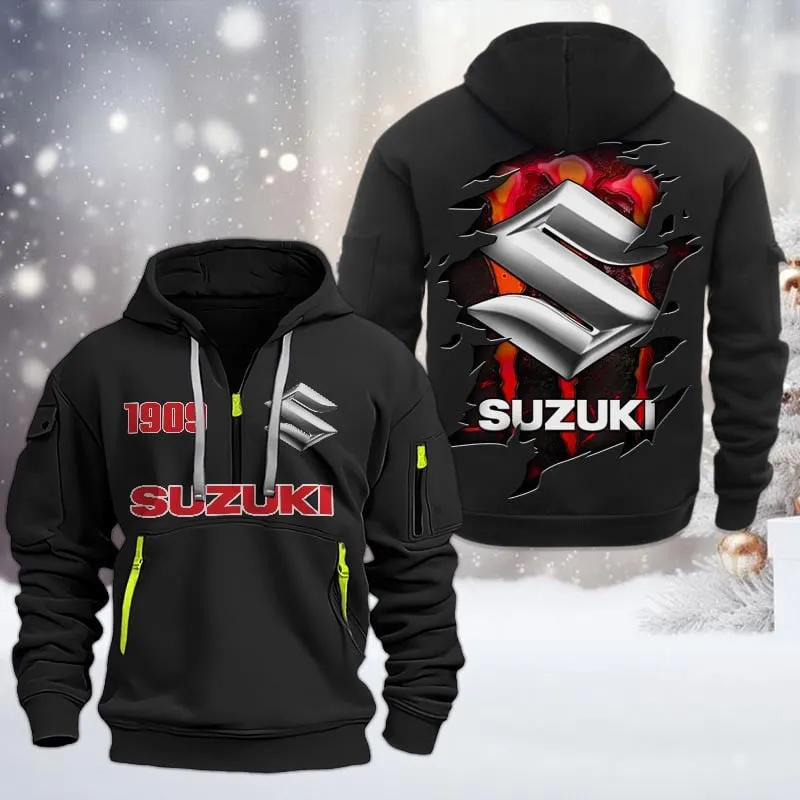 Suzuki Half Zip Hoodie, All Over Print Half Zip Hoodies For Men CAR198032733 - Black