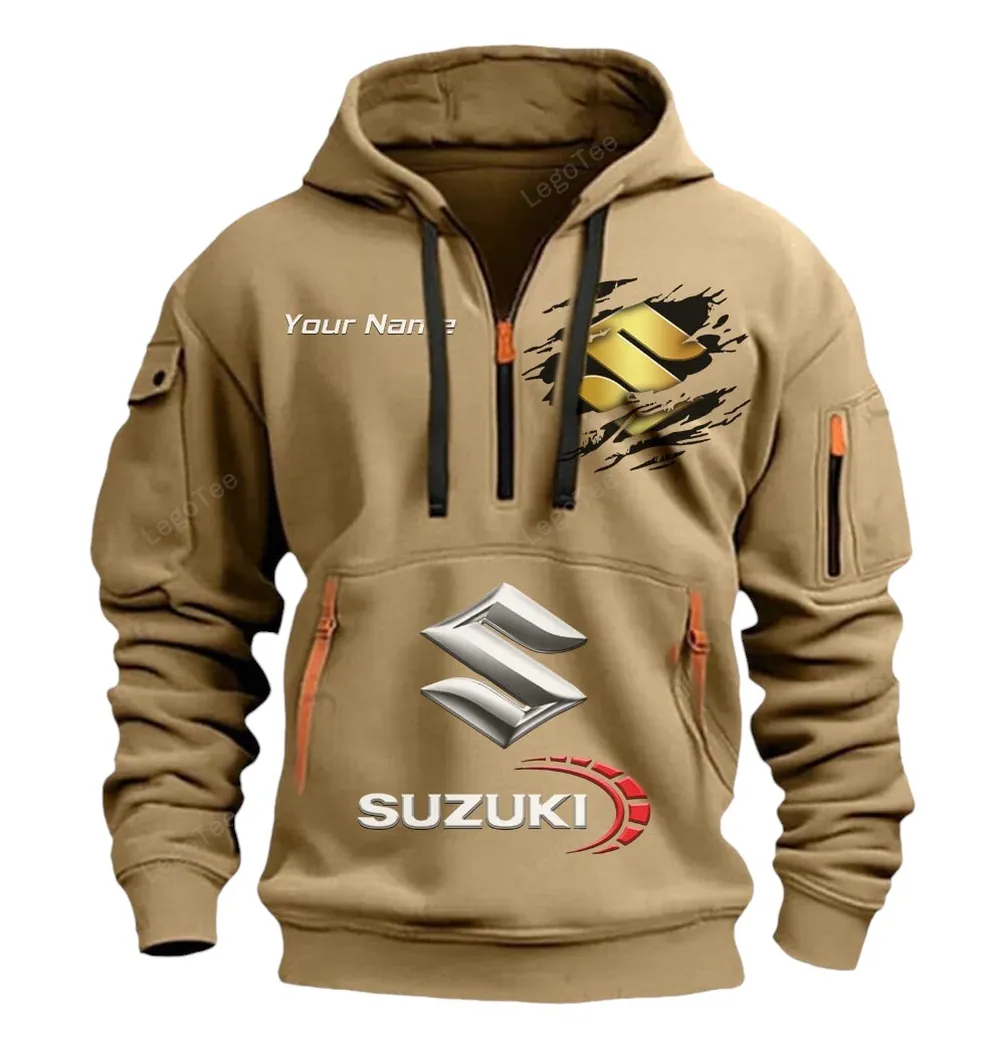 Suzuki Half Zip Hoodie CAR113021425840, Best Gift for Him, Husband, Boyfriend - Khaki