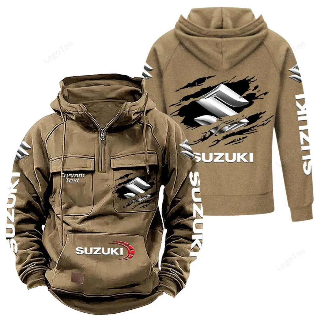 Suzuki Tactical Quarter Zip Hoodie, Gift For Suzuki Lovers, Gift For Him, Husband, Boyfriend - Khaki CAR122021425058-4
