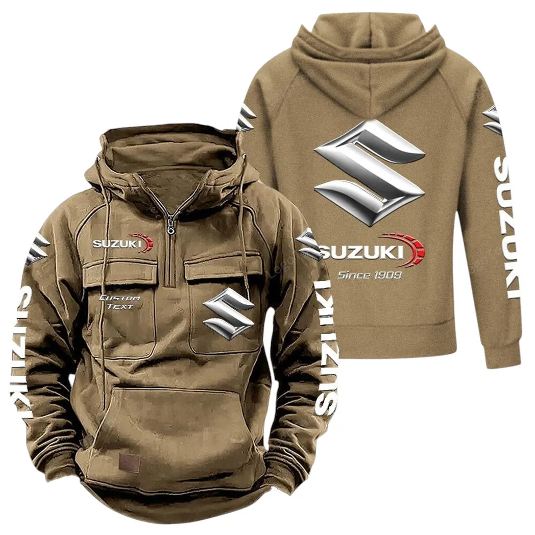 Suzuki Tactical Quarter Zip Hoodie, Gift For Suzuki Lovers, Gift For Him, Husband, Boyfriend - Khaki CAR96021425711-4