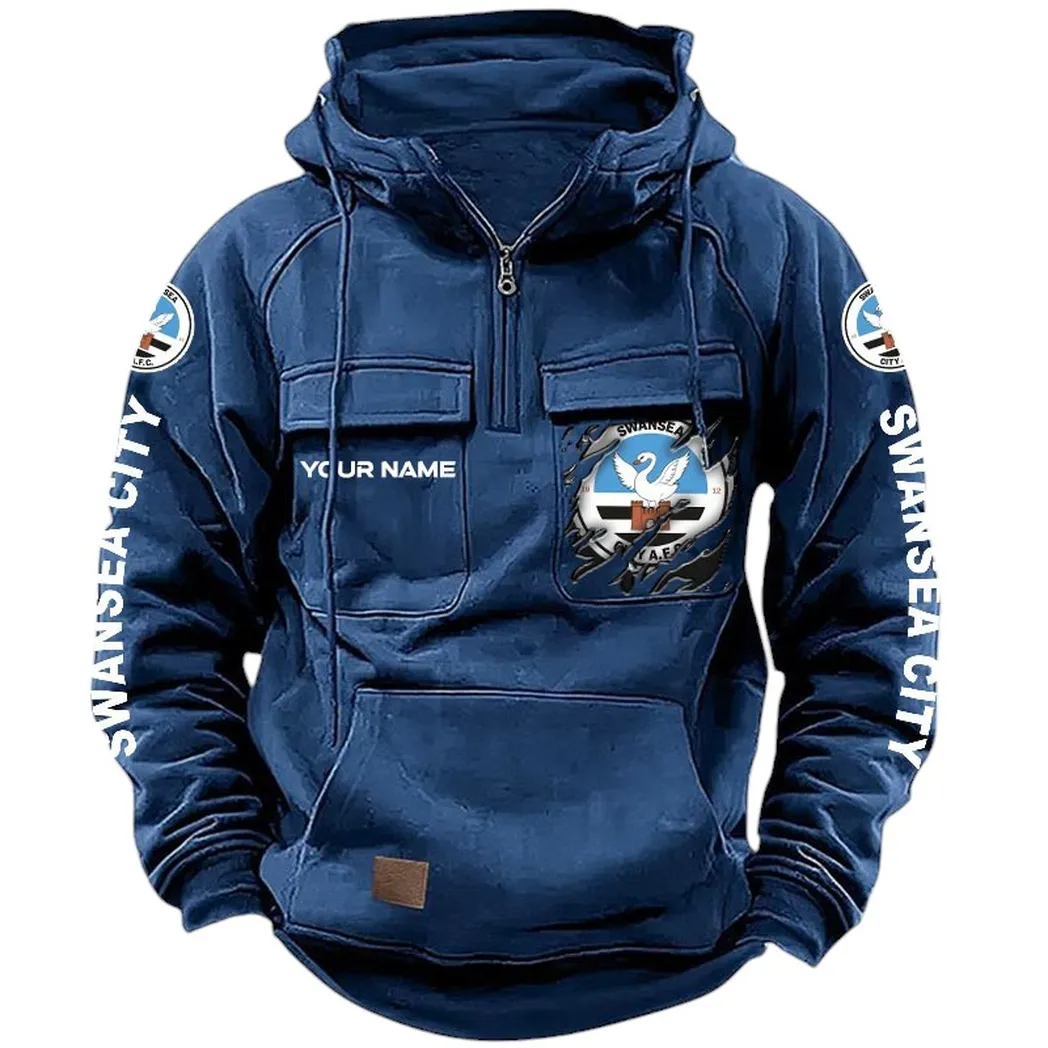 Swansea City Hoodie  Tactical Quarter Zip, All Over Print Hoodie Swansea City EPL17042625366 - Dark Blue