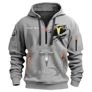 Tesla Half Zip Hoodie CAR113021425841, Best Gift for Him, Husband, Boyfriend - Gray