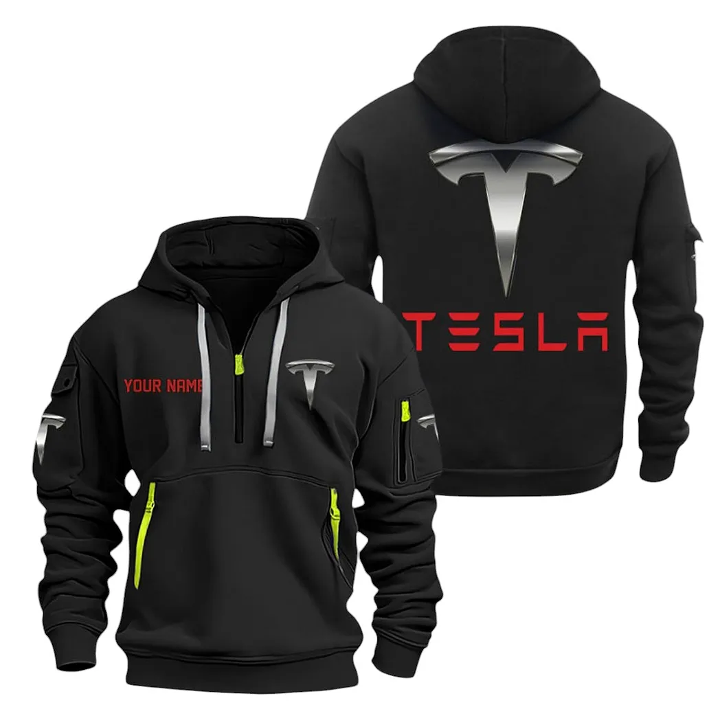 Tesla Half Zip Hoodie For Men, Gift For Tesla Lovers CAR20022125718 - Black