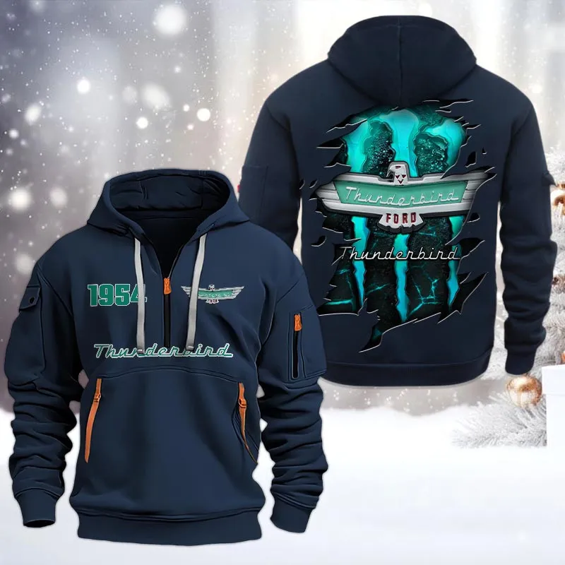 Thunderbird Half Zip Hoodie, All Over Print Half Zip Hoodies For Men CAR198032750 - Navy