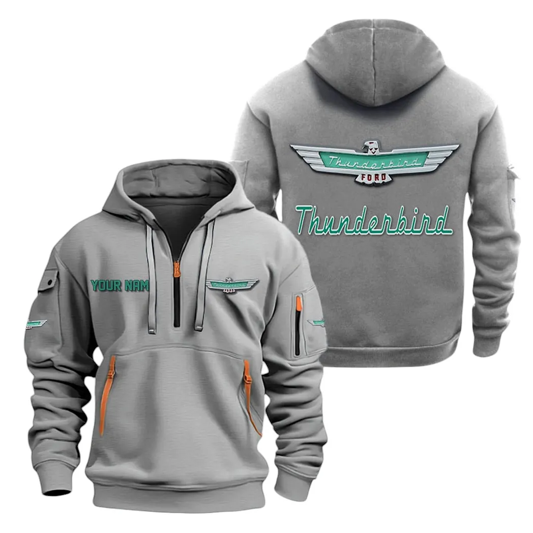 Thunderbird Half Zip Hoodie For Men, Gift For Thunderbird Lovers CAR20022125751 - Gray