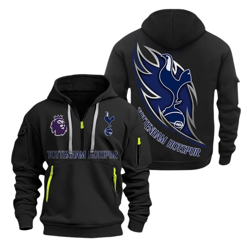 Tottenham Hotspur Hoodie Half Zip, All Over Print Hoodie For Tottenham Hotspur Fans EPL27042525115 - Black