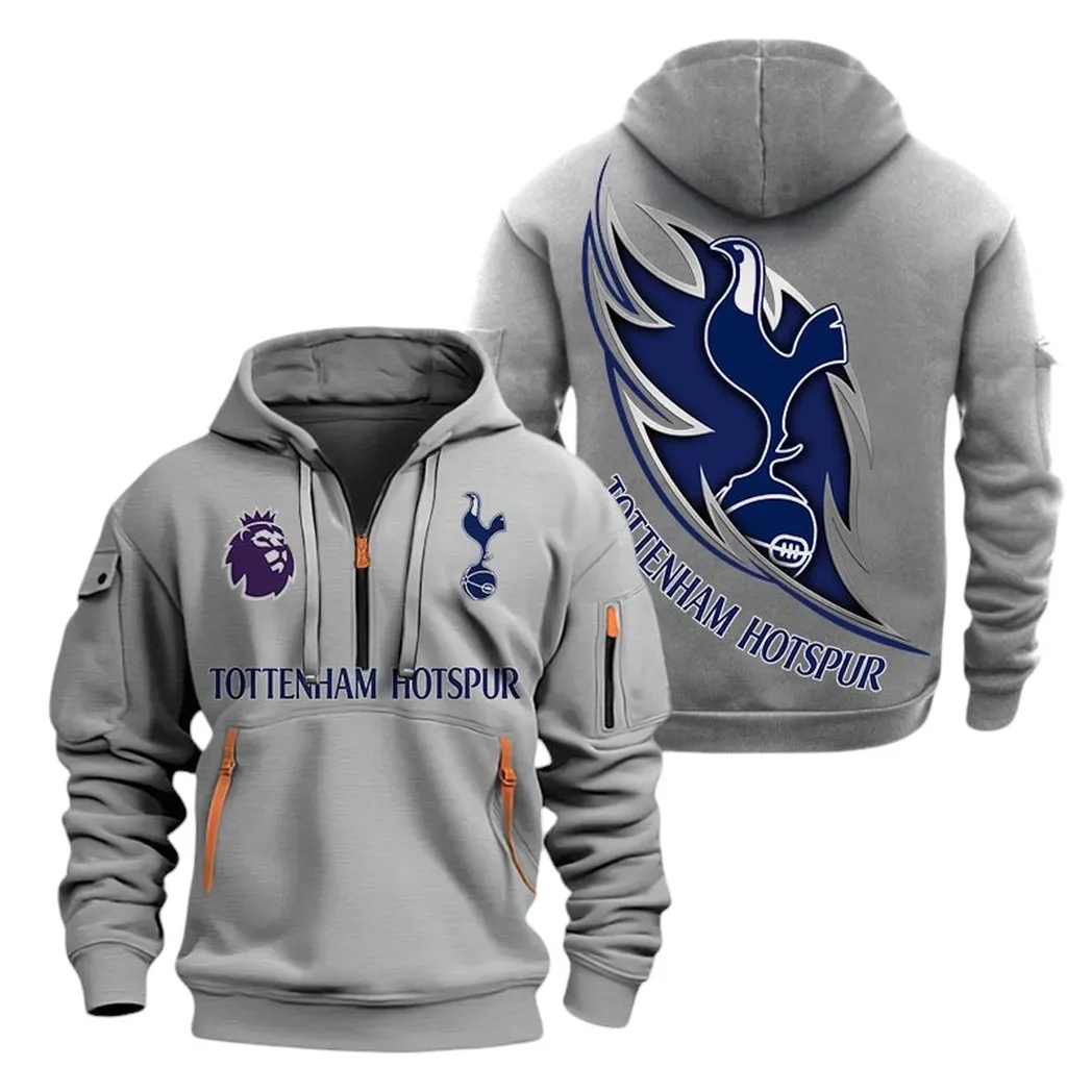Tottenham Hotspur Hoodie Half Zip, All Over Print Hoodie For Tottenham Hotspur Fans EPL27042525115 - Gray