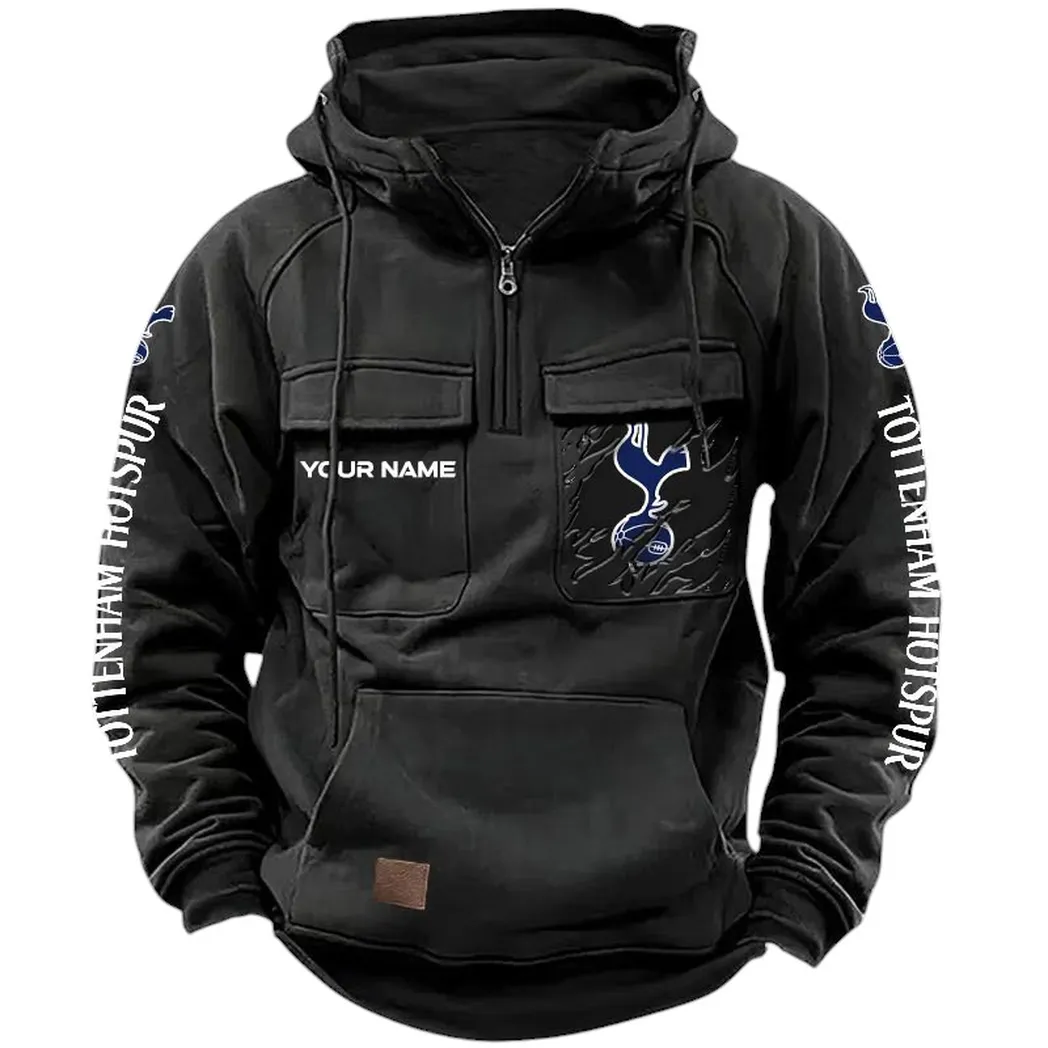 Tottenham Hotspur Hoodie  Tactical Quarter Zip, All Over Print Hoodie Tottenham Hotspur EPL17042625342 - Black