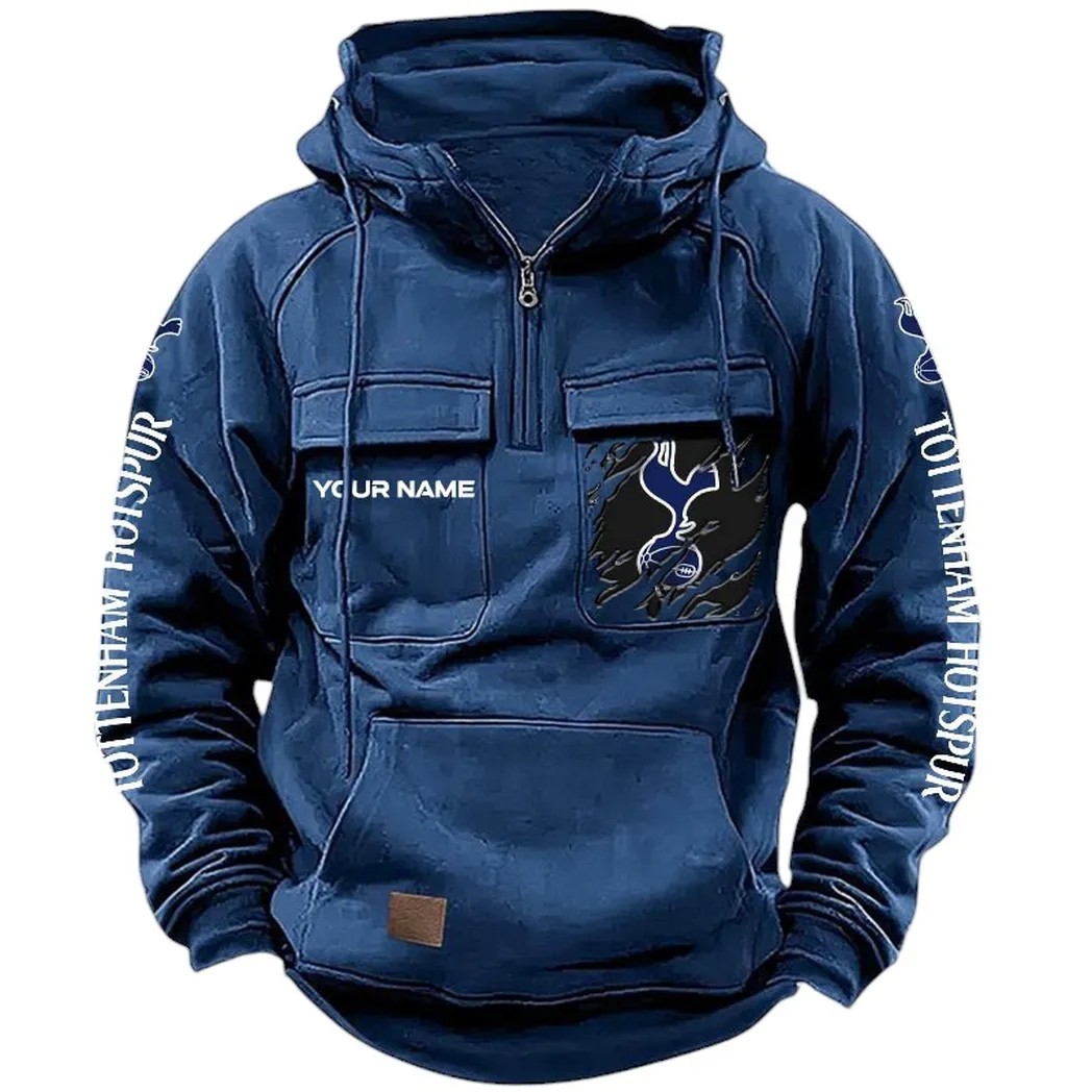 Tottenham Hotspur Hoodie  Tactical Quarter Zip, All Over Print Hoodie Tottenham Hotspur EPL17042625342 - Dark Blue