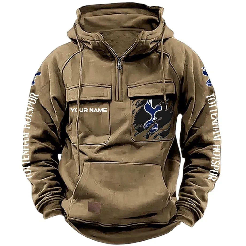 Tottenham Hotspur Hoodie  Tactical Quarter Zip, All Over Print Hoodie Tottenham Hotspur EPL17042625342 - Khaki