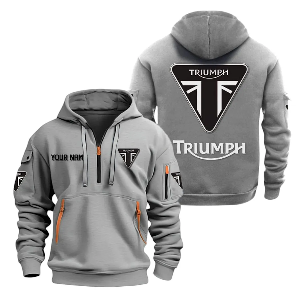 Triumph Motorcycles Half Zip Hoodie For Men, Gift For Triumph Motorcycles Lovers CAR20022125723 - Gray