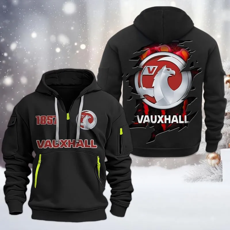Vauxhall Half Zip Hoodie, All Over Print Half Zip Hoodies For Men CAR198032772 - Black