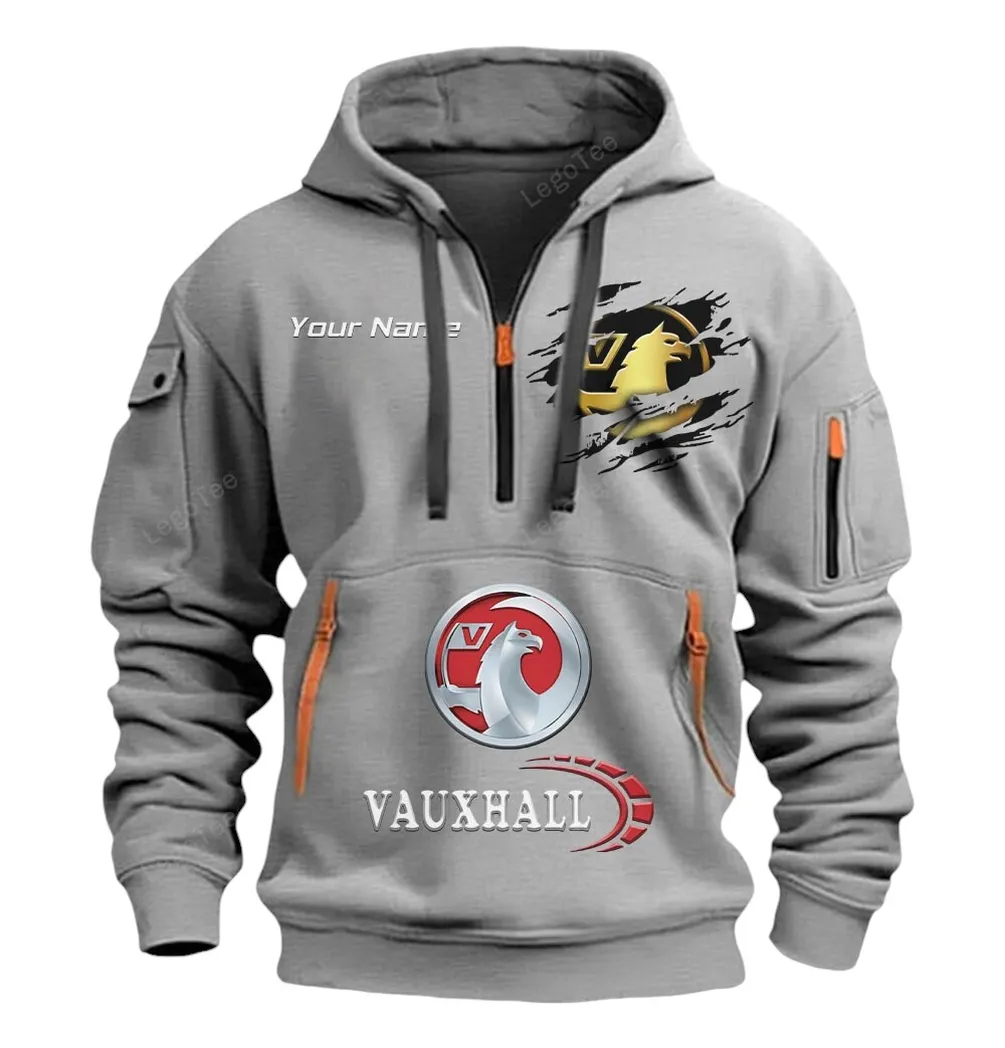 Vauxhall Half Zip Hoodie CAR113021425838, Best Gift for Him, Husband, Boyfriend - Gray