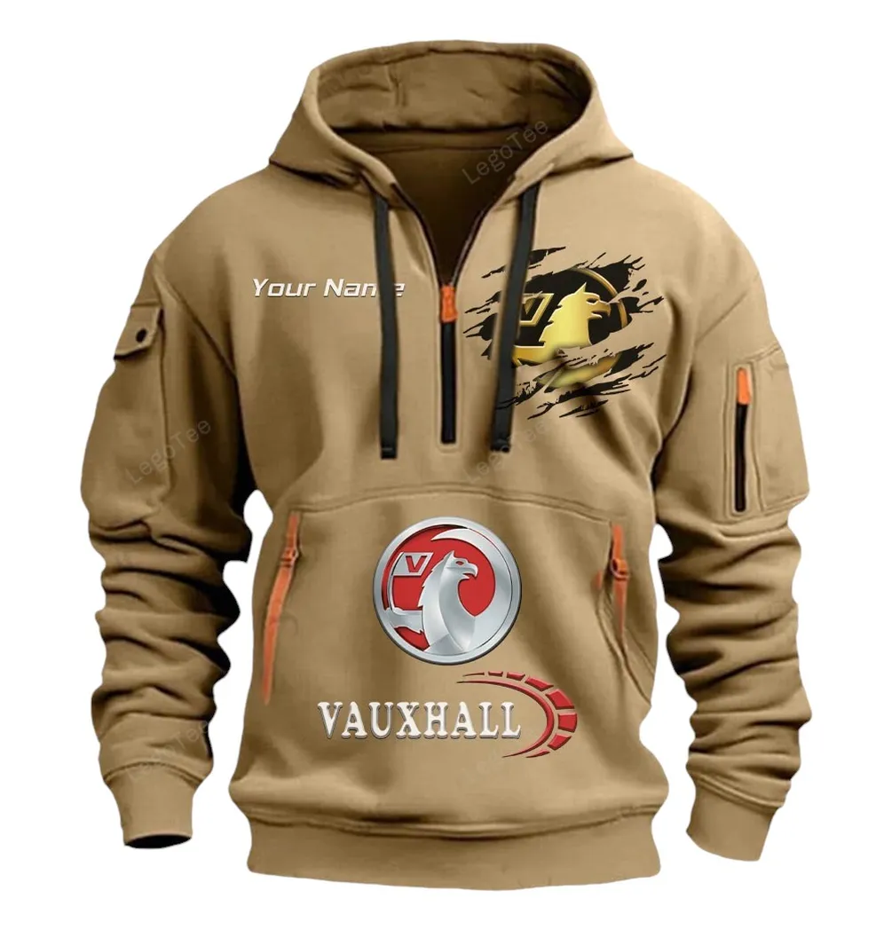 Vauxhall Half Zip Hoodie CAR113021425838, Best Gift for Him, Husband, Boyfriend - Khaki