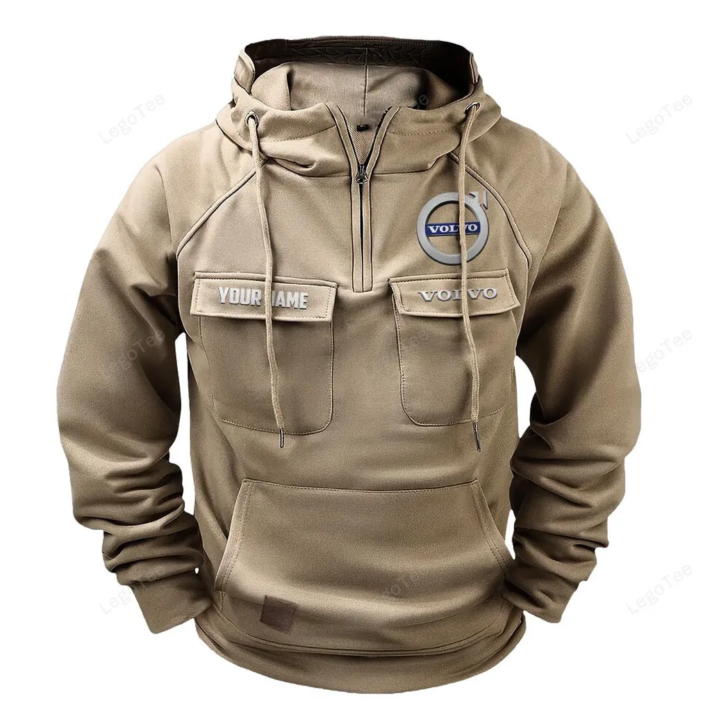 Volvo Tactical Quarter Zip Hoodie, Gift For Volvo Lovers, Gift For Him, Husband, Boyfriend - Khaki CAR109021425349-4