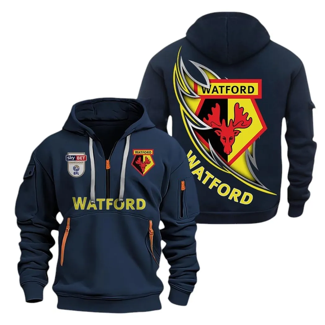 Watford Hoodie Half Zip, All Over Print Hoodie For Watford Fans EPL27042525141 - Navy