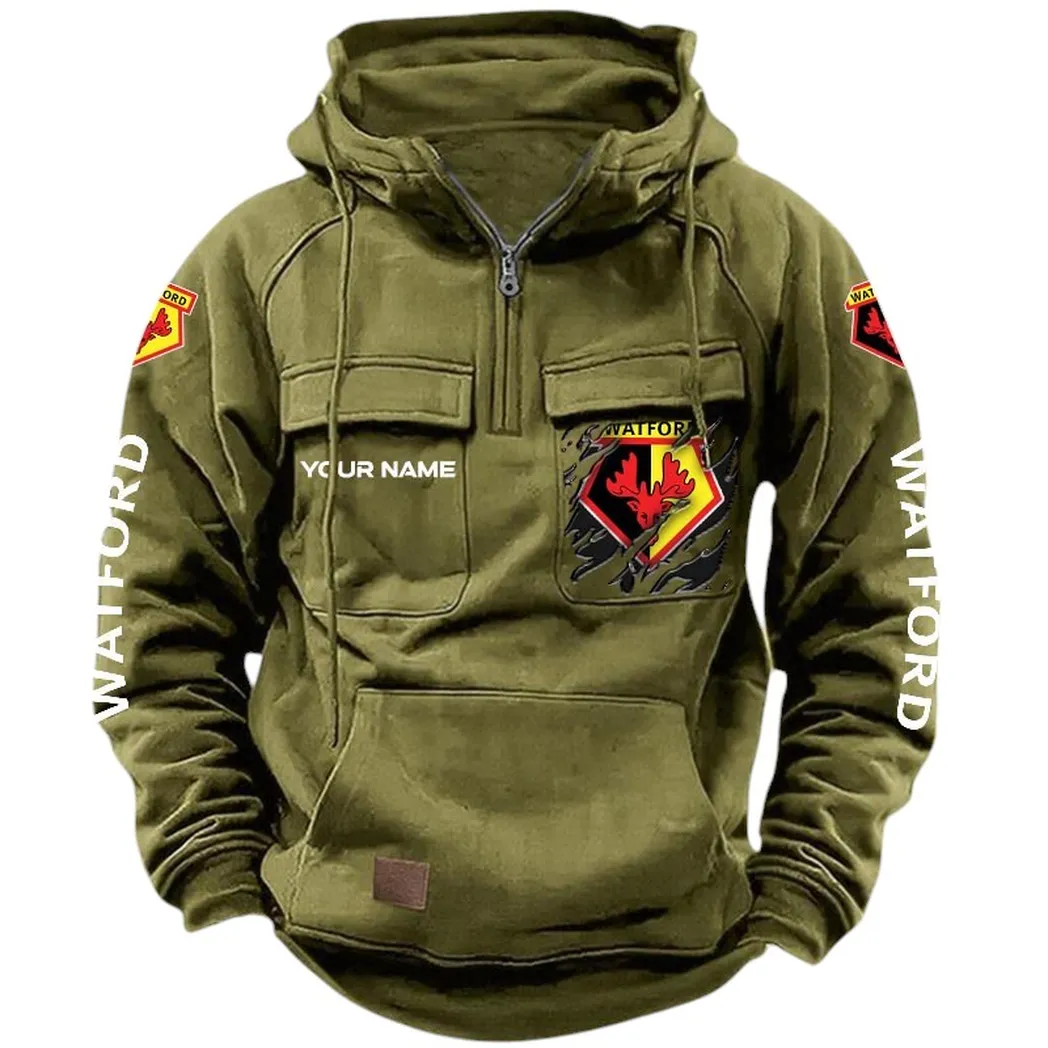 Watford Hoodie  Tactical Quarter Zip, All Over Print Hoodie Watford EPL17042625367 - Army Green