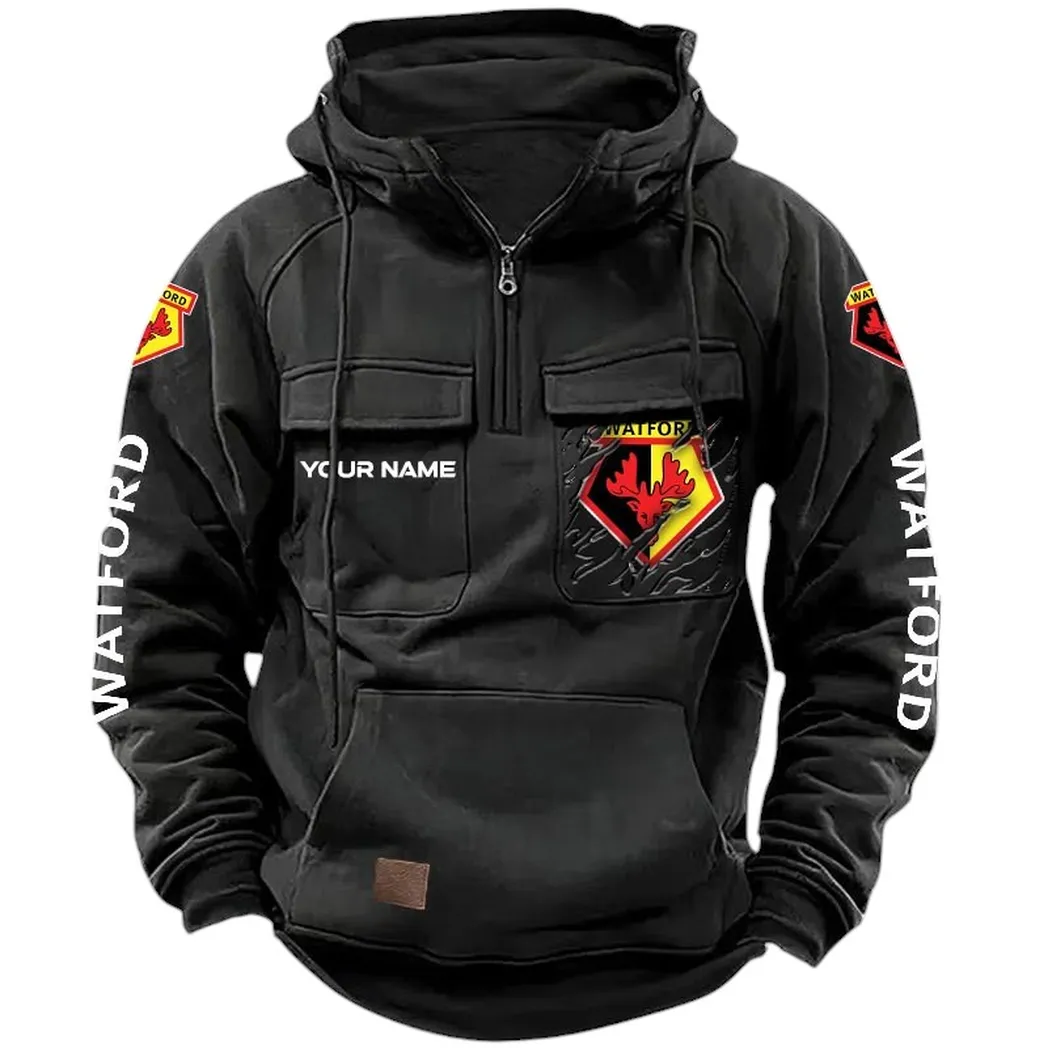 Watford Hoodie  Tactical Quarter Zip, All Over Print Hoodie Watford EPL17042625367 - Black