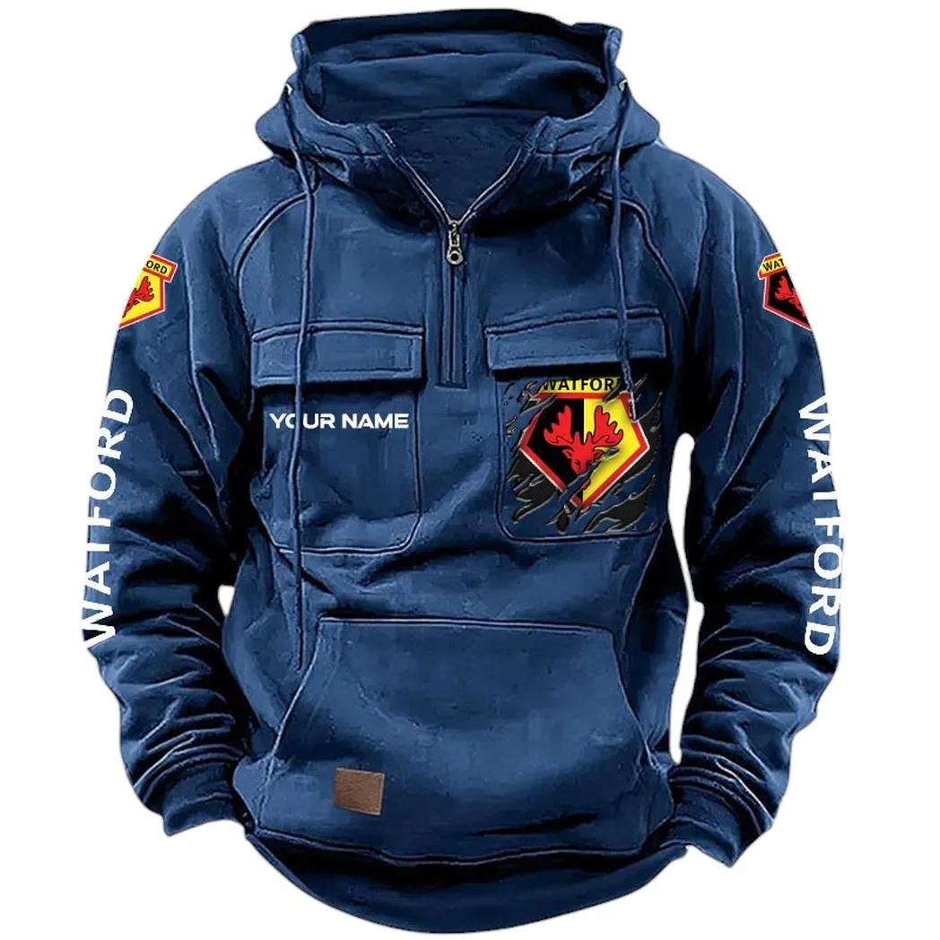 Watford Hoodie  Tactical Quarter Zip, All Over Print Hoodie Watford EPL17042625367 - Dark Blue
