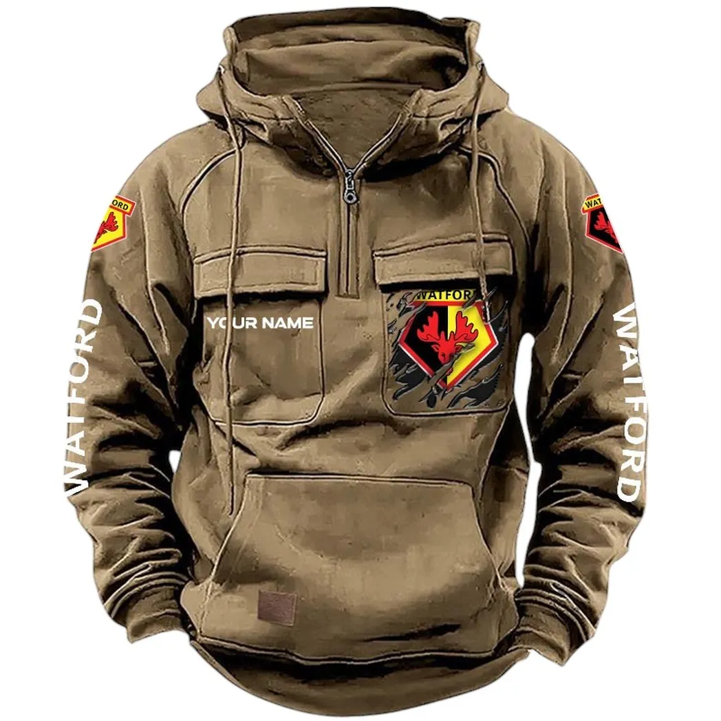 Watford Hoodie  Tactical Quarter Zip, All Over Print Hoodie Watford EPL17042625367 - Khaki