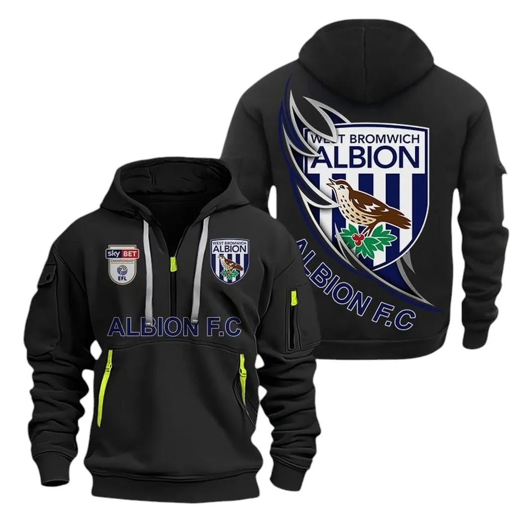West Bromwich Albion Hoodie Half Zip, All Over Print Hoodie For West Bromwich Albion Fans EPL27042525137 - Black