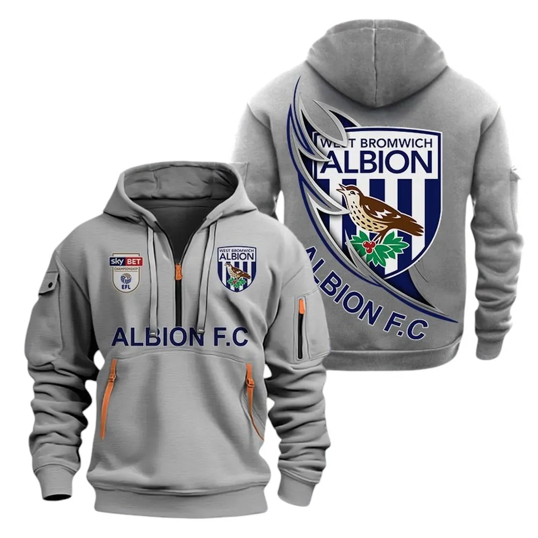 West Bromwich Albion Hoodie Half Zip, All Over Print Hoodie For West Bromwich Albion Fans EPL27042525137 - Gray