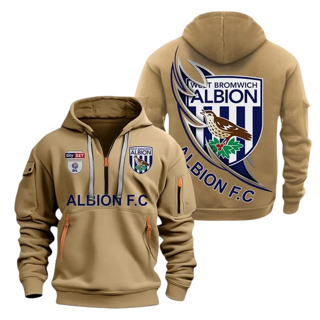 West Bromwich Albion Hoodie Half Zip, All Over Print Hoodie For West Bromwich Albion Fans EPL27042525137 - Khaki