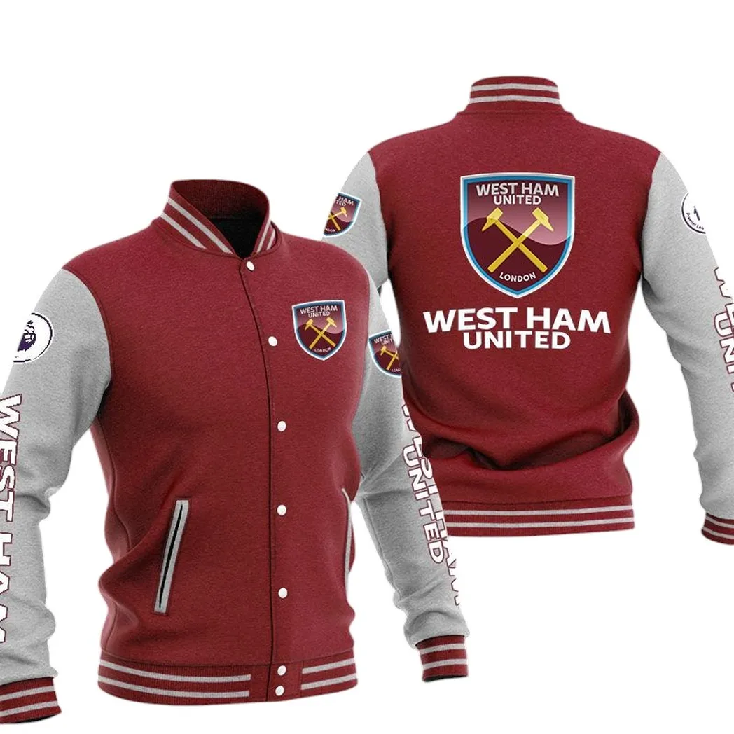 West Ham United EPL Baseball Jacket SPO1320004, Gift For Fan West Ham United - Burgundy