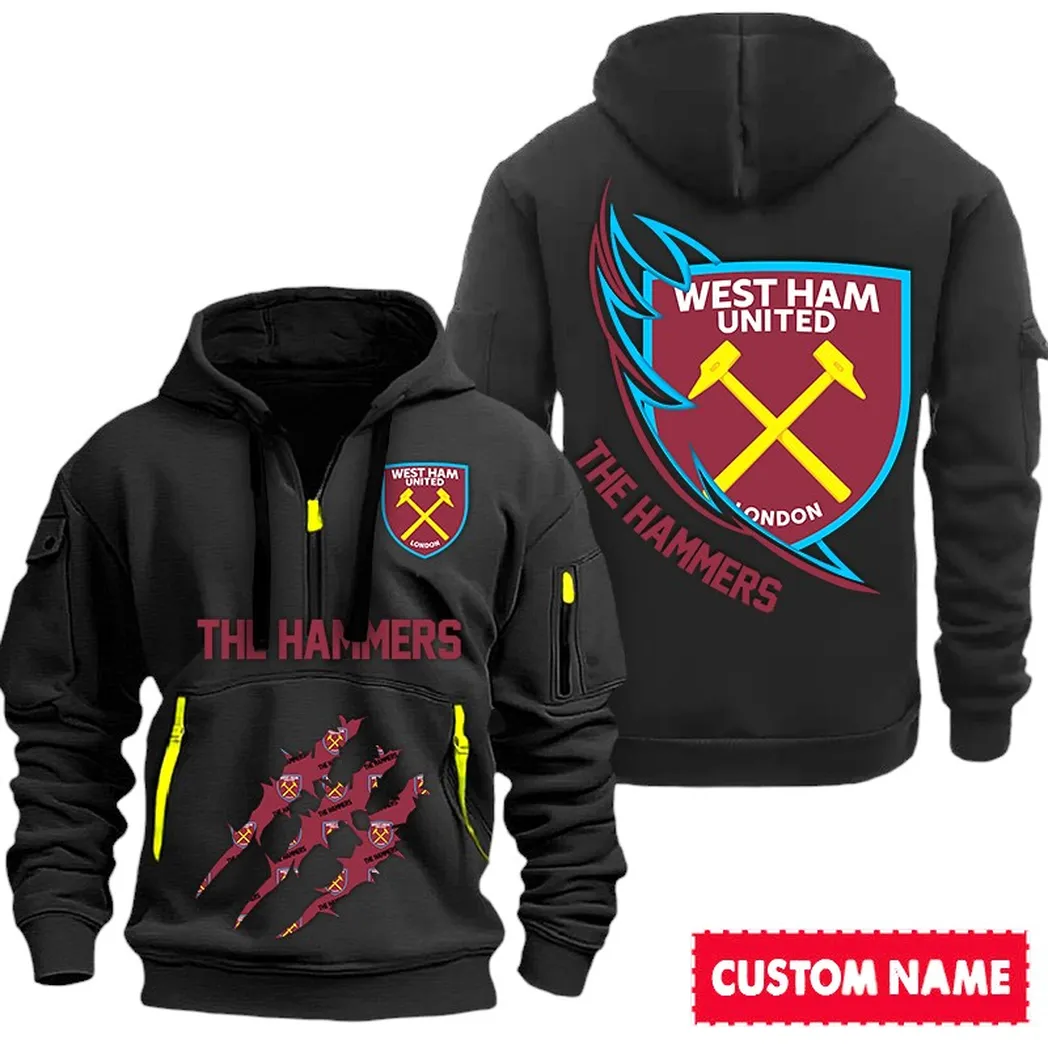 West Ham United EPL Hoodie Half Zipp SPO0120019, Gift For Fan West Ham United - Black