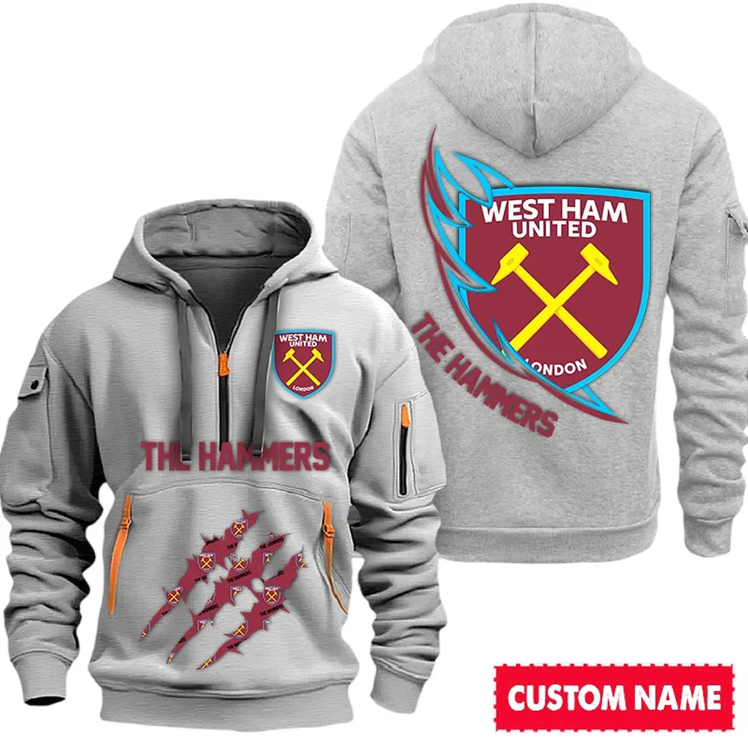 West Ham United EPL Hoodie Half Zipp SPO0120019, Gift For Fan West Ham United - Gray