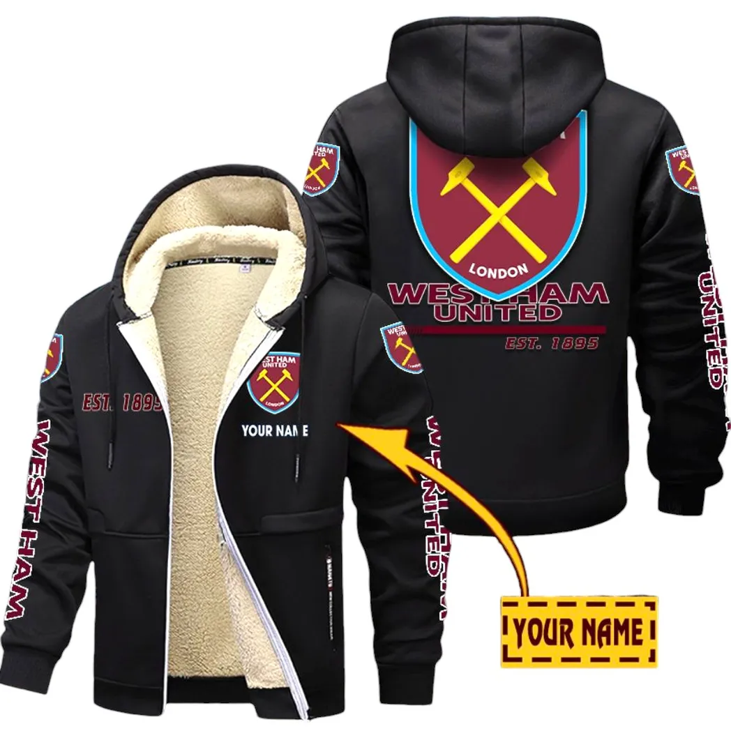 West Ham United EPL Lamb Fleece Thick Coat SPO0520008, Gift For Fan West Ham United - Black