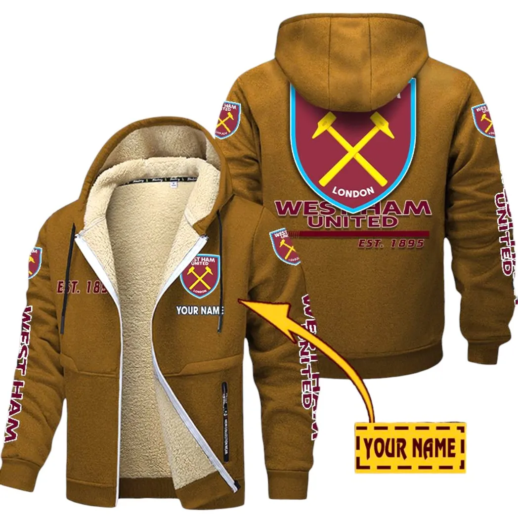 West Ham United EPL Lamb Fleece Thick Coat SPO0520008, Gift For Fan West Ham United - Brown