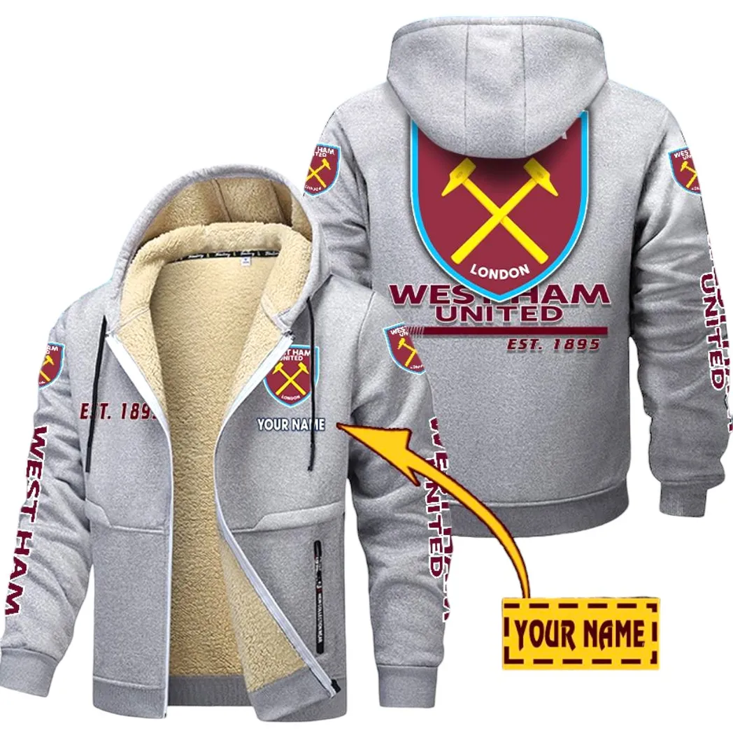 West Ham United EPL Lamb Fleece Thick Coat SPO0520008, Gift For Fan West Ham United - Light Gray