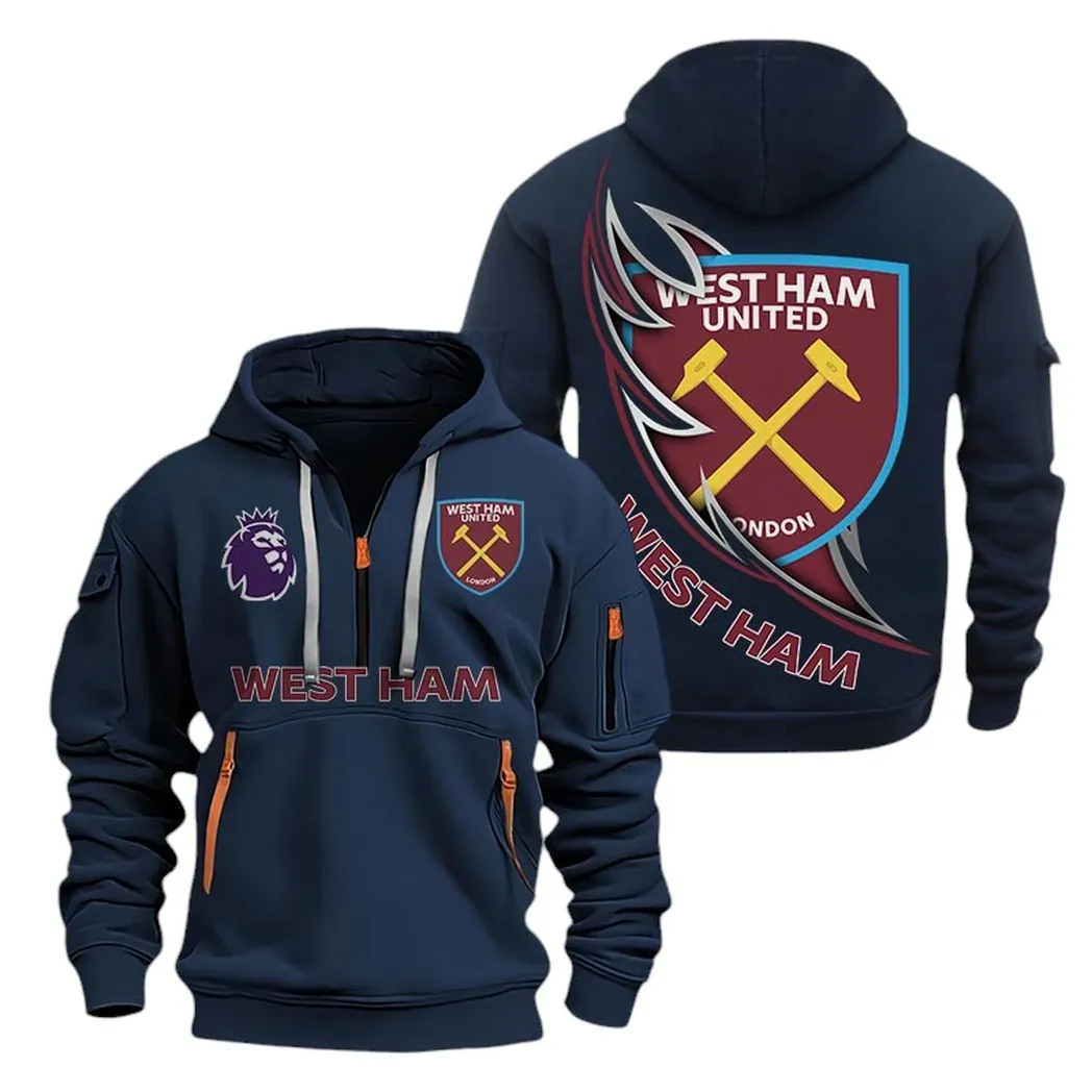 West Ham United Hoodie Half Zip, All Over Print Hoodie For West Ham United Fans EPL27042525146 - Navy