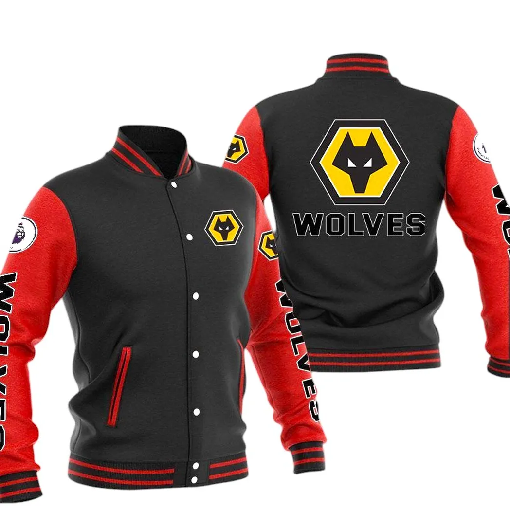 Wolverhampton Wanderers EPL Baseball Jacket SPO1320016, Gift For Fan Wolverhampton Wanderers - Red Black