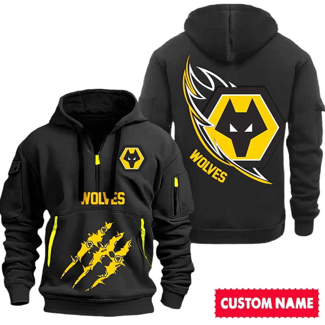 Wolverhampton Wanderers EPL Hoodie Half Zipp SPO0120020, Gift For Fan Wolverhampton Wanderers - Black