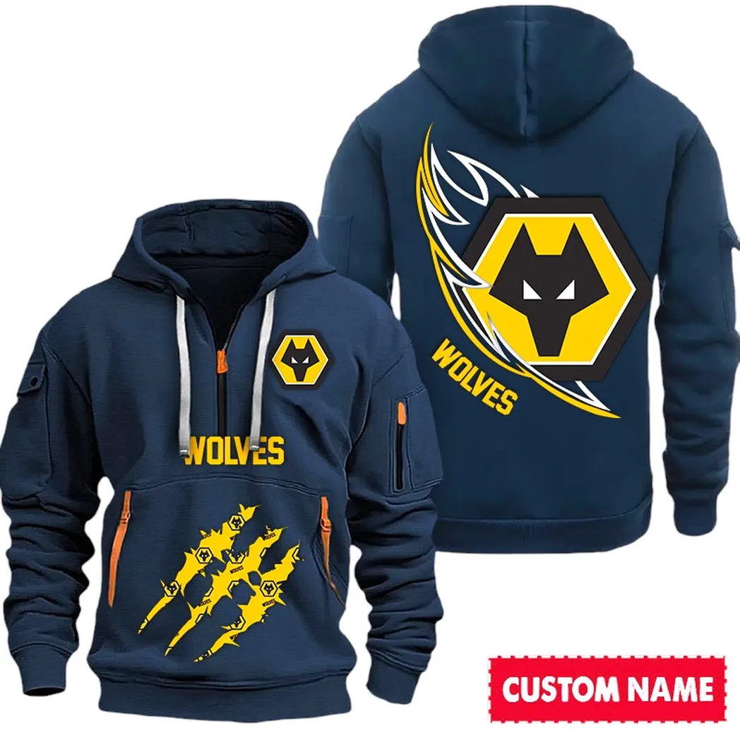 Wolverhampton Wanderers EPL Hoodie Half Zipp SPO0120020, Gift For Fan Wolverhampton Wanderers - Navy