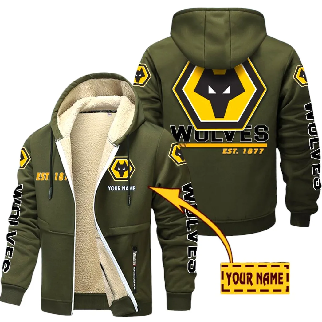Wolverhampton Wanderers EPL Lamb Fleece Thick Coat SPO0520020, Gift For Fan Wolverhampton Wanderers - Army Green