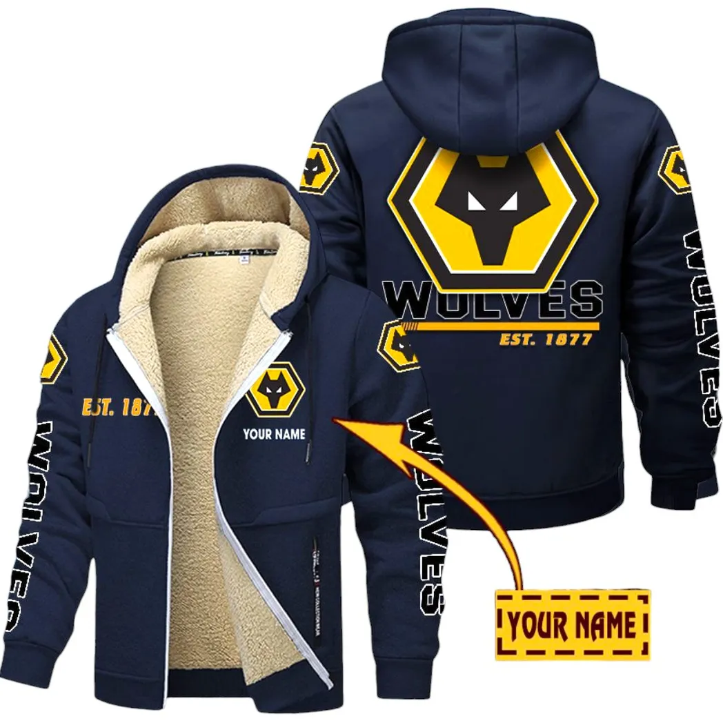 Wolverhampton Wanderers EPL Lamb Fleece Thick Coat SPO0520020, Gift For Fan Wolverhampton Wanderers - Navy