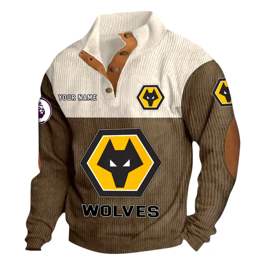 Wolverhampton Wanderers  EPL Stand Up Collar Base Shirt SPO0820014, Gift For Fan Wolverhampton Wanderers  - Brown