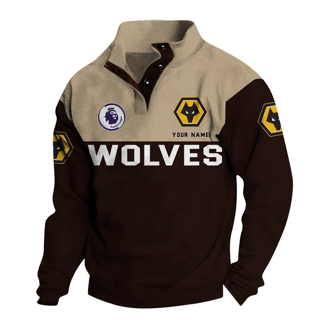 Wolverhampton Wanderers EPL Stand Up Collar Base Shirt SPO0920001, Gift For Fan Wolverhampton Wanderers - Black